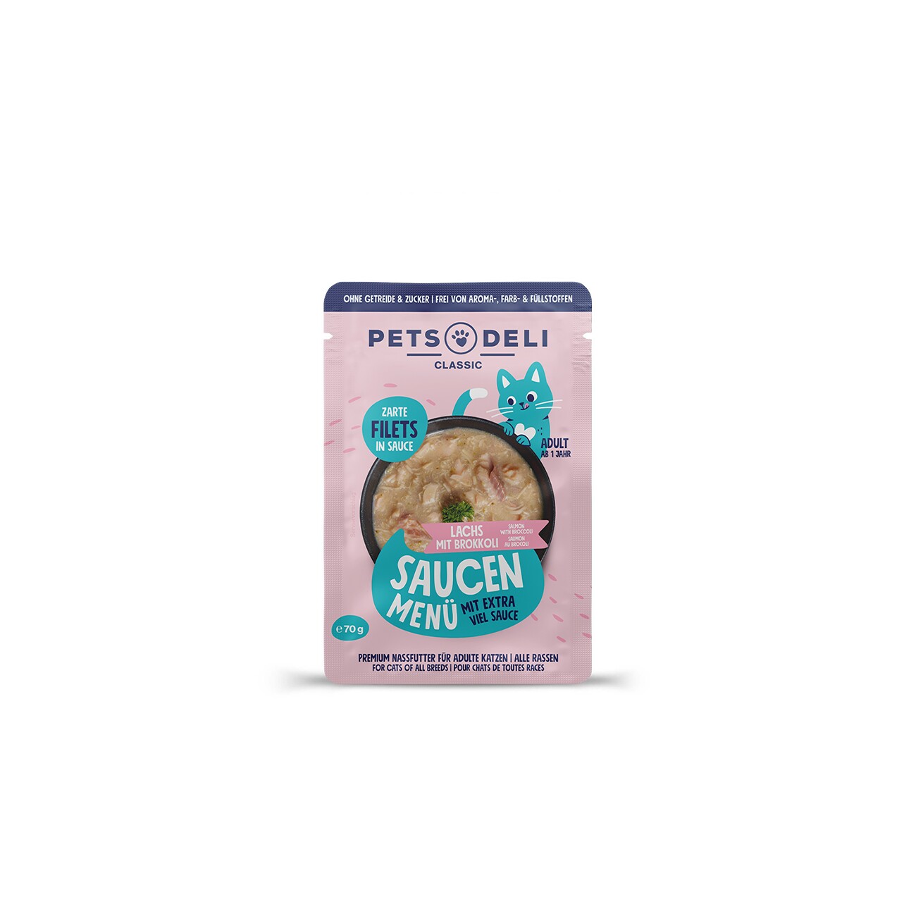 Pets Deli Nassfutter Katze Adult Saucen Menü Lachs mit Brokkoli 12x70 g