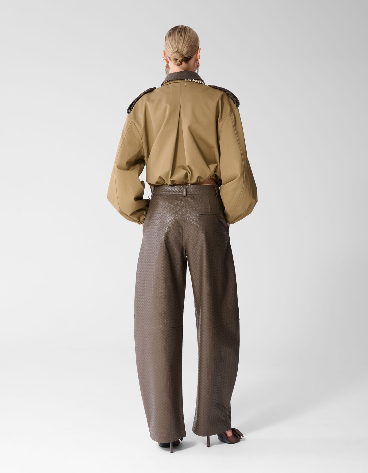 Vegan Leren Braided Barrel Fit Broek Donkerbruin