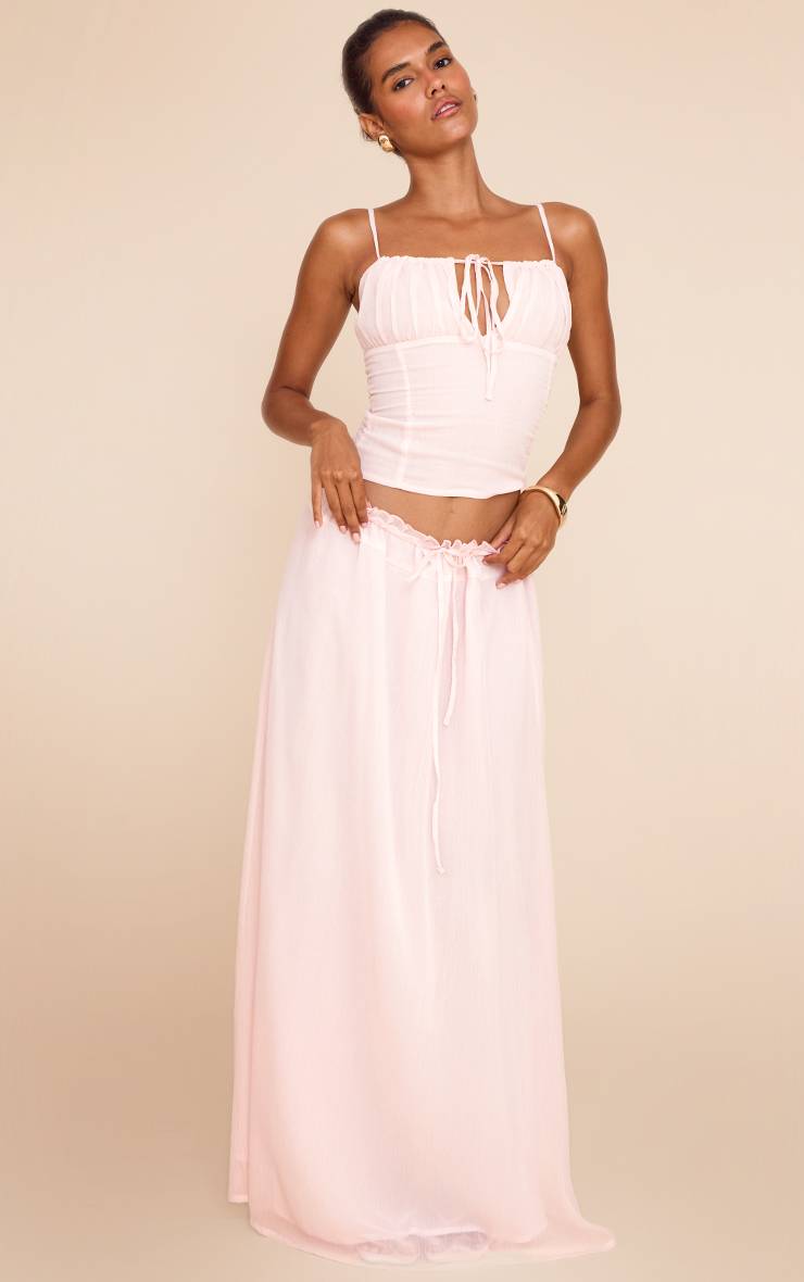 Rose Jupe Longue Vaporeuse En Mousseline