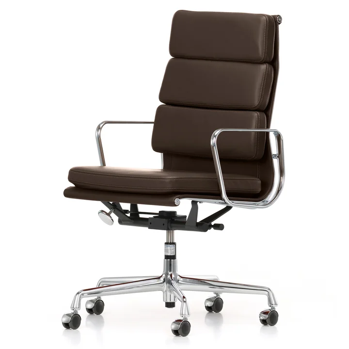 Vitra - EA 219 Soft Pad Bürostuhl beschichtet tiefschwarz mit Armlehnen, Leder Premium F nero (Hartbodenrollen)