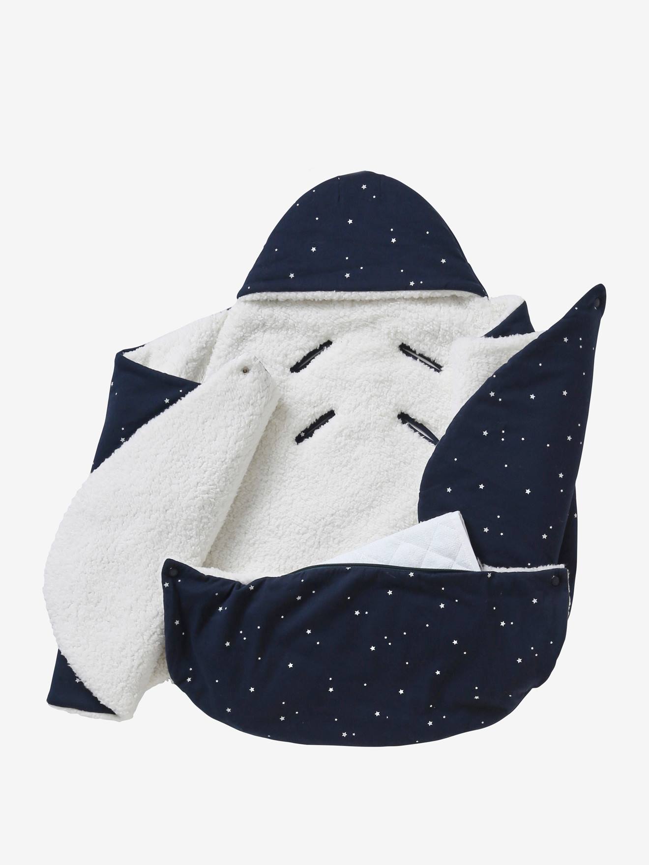 Saco de dormir transformável de pelúcia estampada em azul escuro