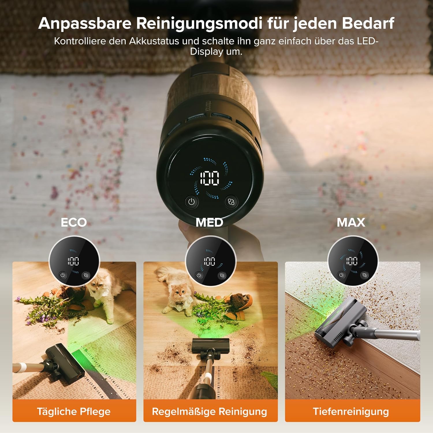 roborock H60 Hub Pro kabelloser Staubsauger mit automatischer Absaugstation, 170AW Saugleistung für Teppiche und Hartböden, 80 Minuten Laufzeit, Anti-Verhedderungsbürste, grüne LED-Stauberkennung