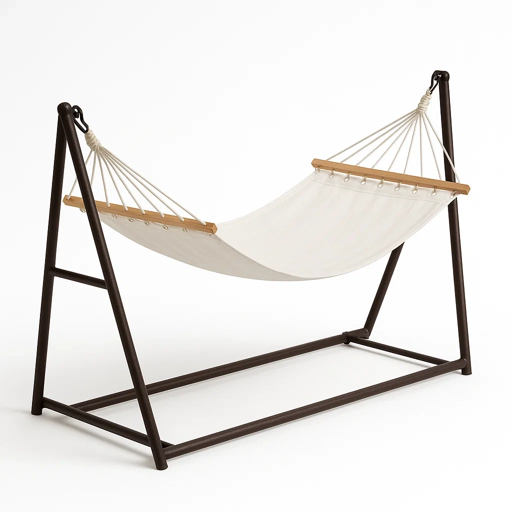 Hamac avec cadre en métal et toile en coton blanc
