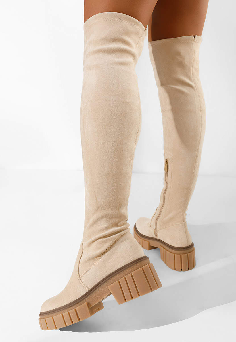 Bottes hautes femme plates beige Dolaria