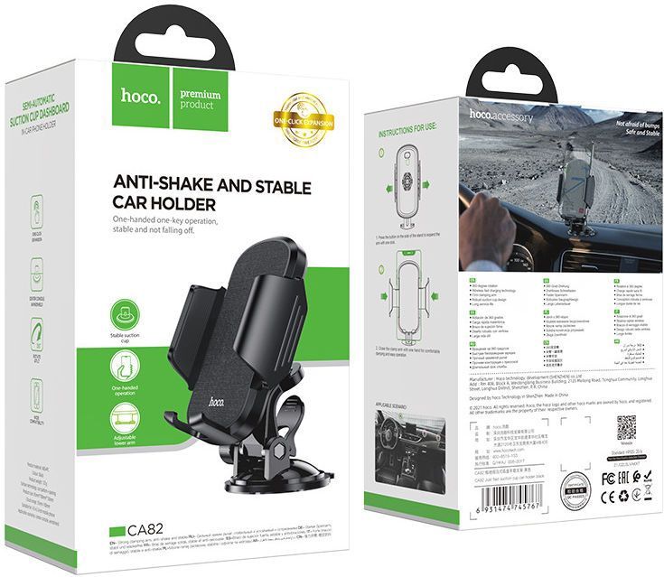 Hoco - 360° Verstelbare Anti-Shake Telefoonhouder - Zwart - Kunststof