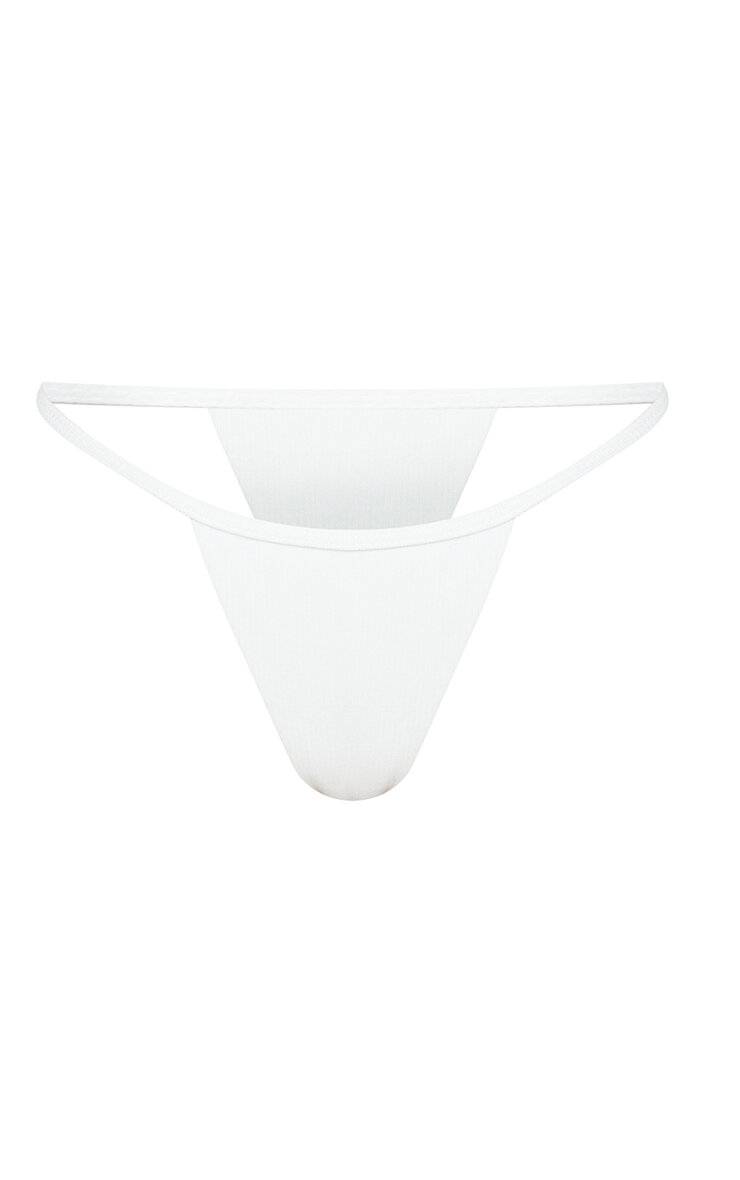 Blanc Bas De Bikini Tanga Côtelé