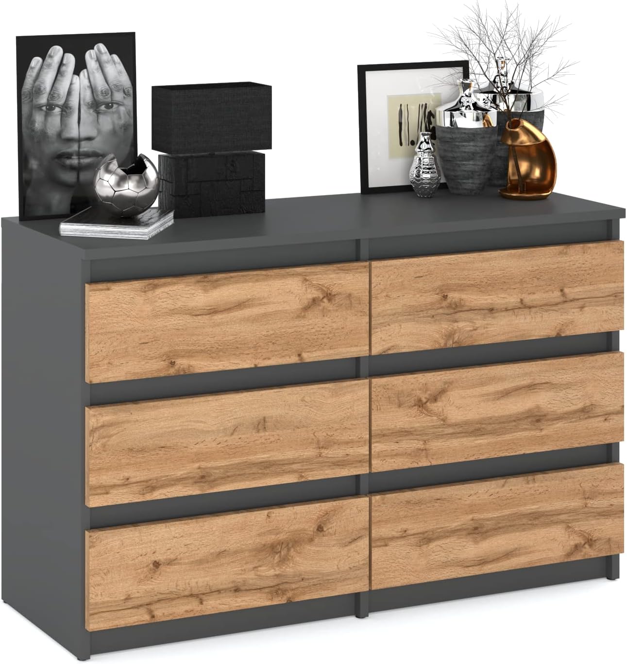 MRBLS Kommode mit 6 Schubladen Sideboard Schubladenschrank Kleiderschrank Modern Möbel mit Schubladen für Ihr Schlafzimmer (Grau Matt - Wotan) – 100 x 71,5 x 33,5 cm (B/H/T)
