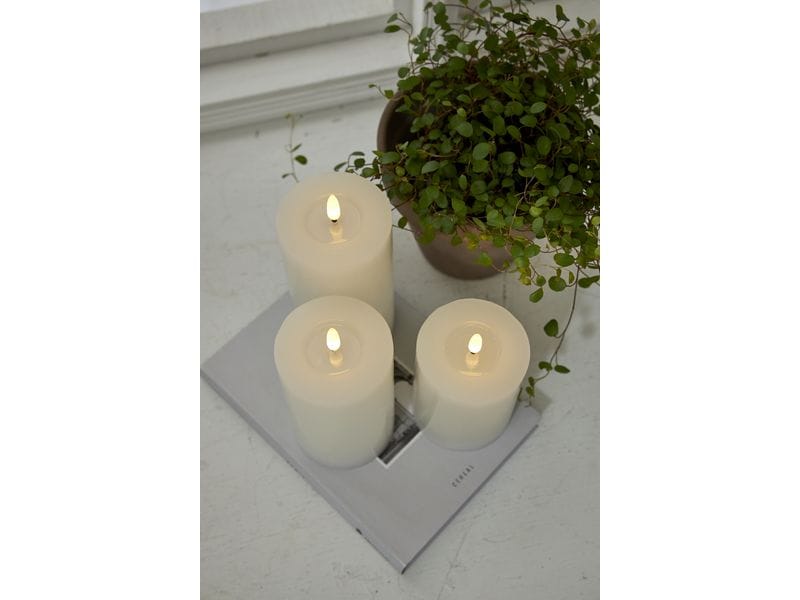 Star Trading LED-Kerze Flamme Flow, Ø 7.5 x 12.5 cm, Weiss Künstliche Kerze mit beweglicher Flamme
