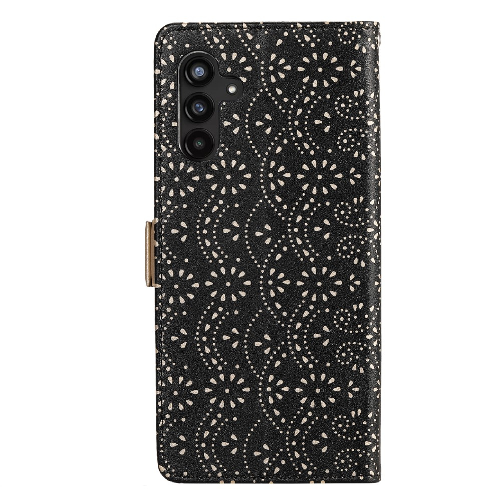 Samsung Galaxy A54 5G Leder Tasche Flip Cover mit Reissverschluss - Schwarz / Gold