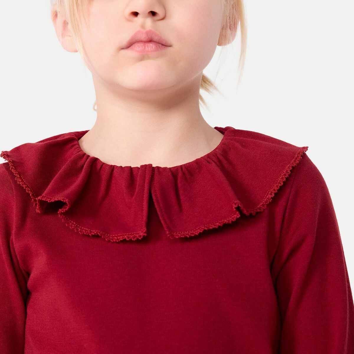 PETIT BATEAU<br>Camiseta de algodão de manga comprida com gola franzida