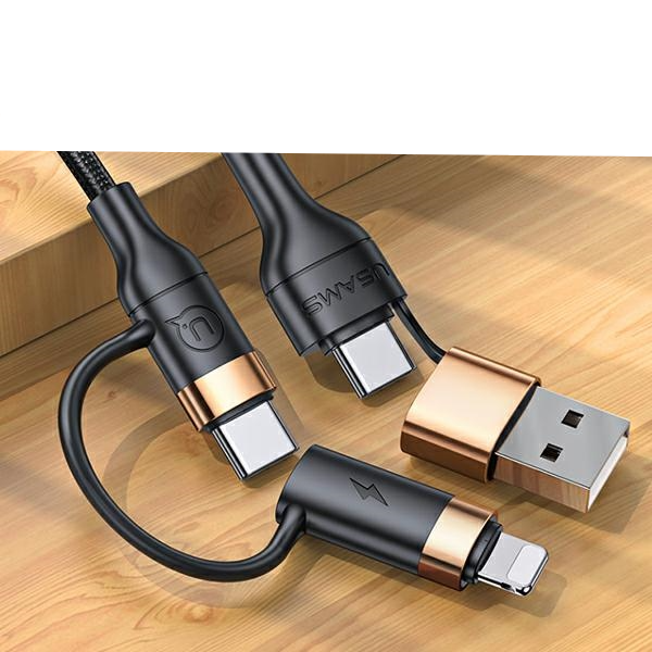 (1.2m) 60W 2in1 USB C / USB A auf USB C / Lightning Nylon Ladekabel Fast Charging PD Datenkabel (USA001137) - Gold / Schwarz