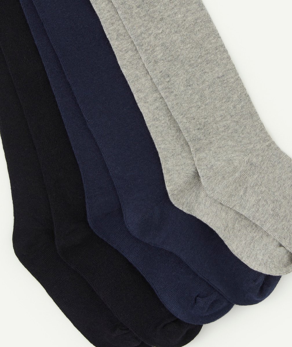 LOT DE 3 COLLANTS UNIS GRIS NOIR ET MARINE EN TRICOT POUR FILLE