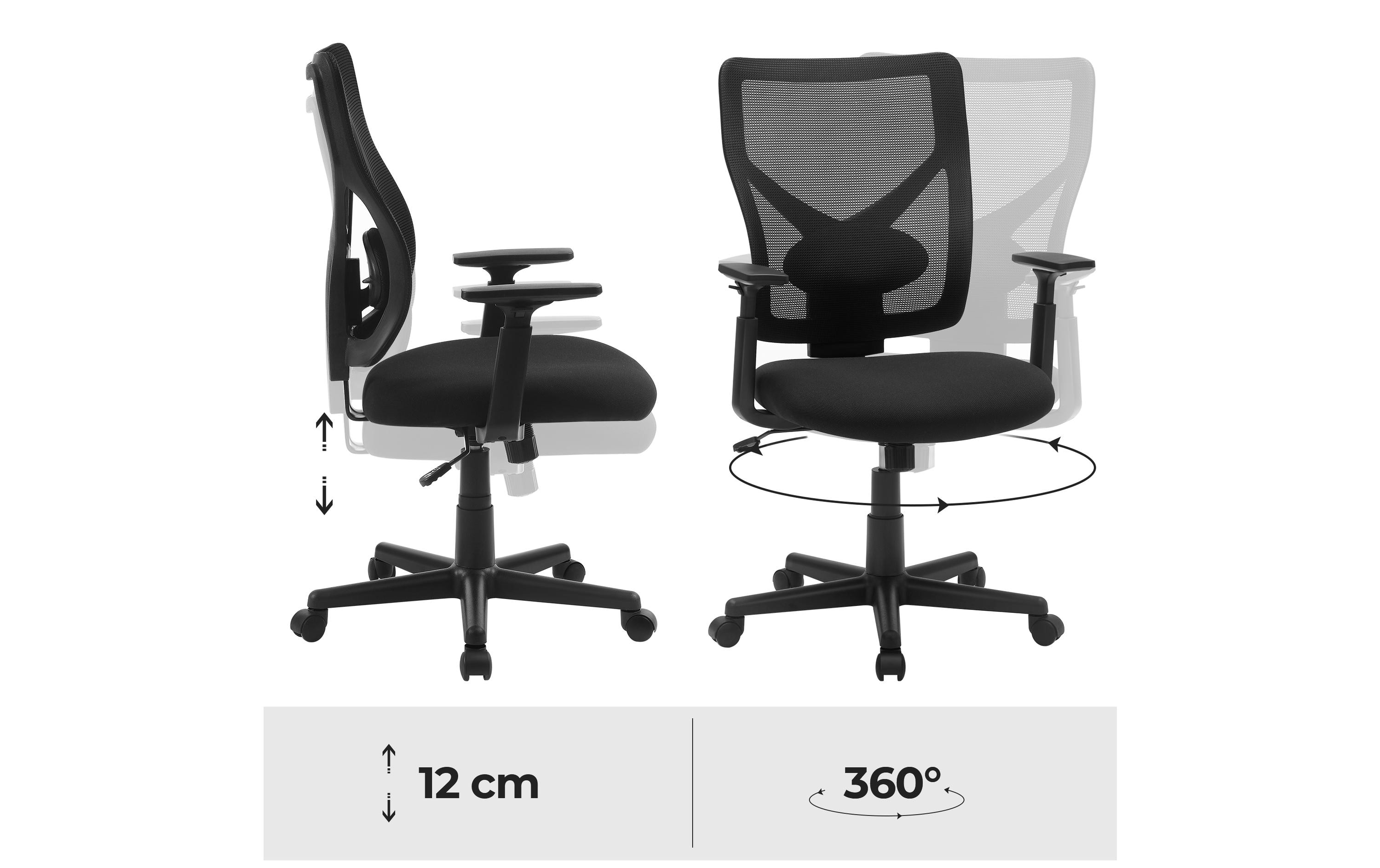 Bürostuhl mit Netzrücken und Armlehnen, Schwarz<br>Bequemer und ergonomischer Schreibtischstuhl