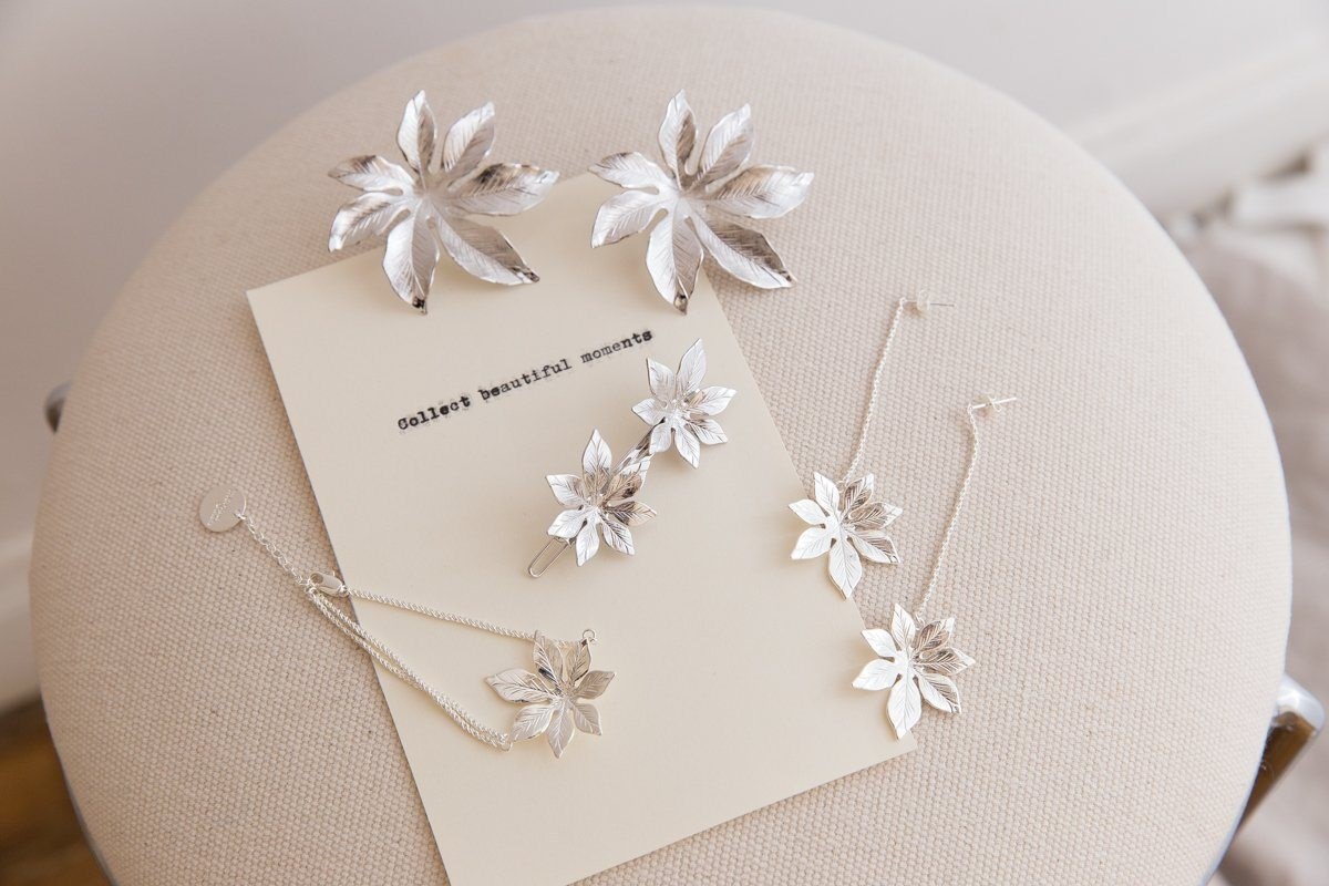 boucles d'oreilles pendantes fleurs plaqué argent - CHLORIS