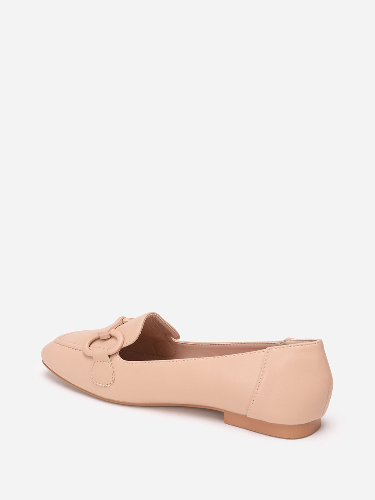 Mocassins à bride métallique et surpiqûres- Beige