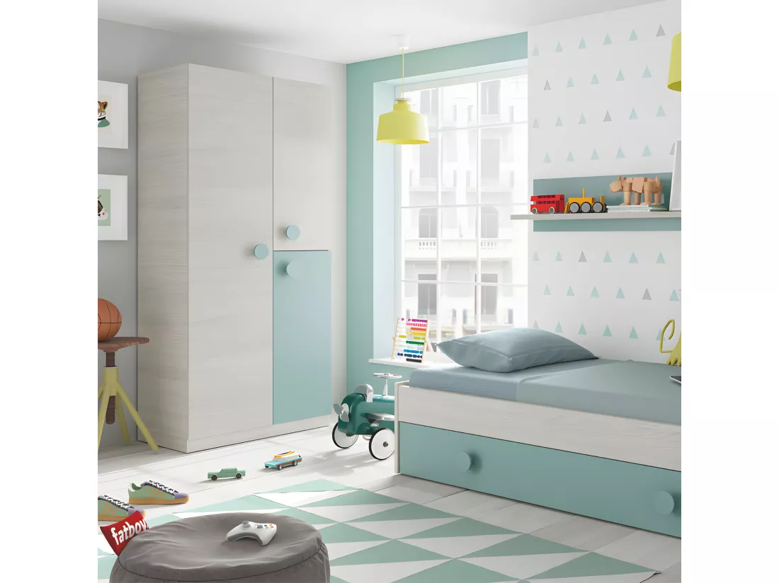 Armoire 3 portes battantes Bois blanchi/Vert - MONTEREY - L 90 x l 52 x H 200 cm