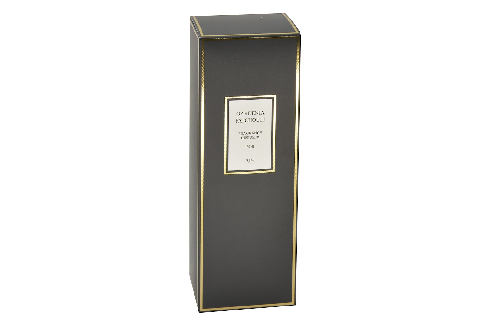 Gardenia Patchouli duftpinner Shiny med sort boks 150 ml. Med sorte pinner.