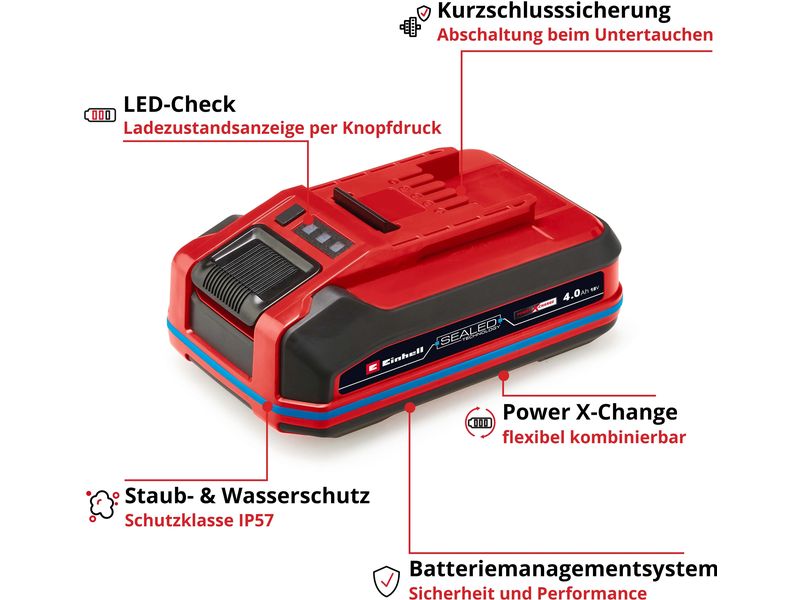 Einhell Akku 18 V 4.0Ah SEALED PXC Plus Universell einsetzbarer Akku für die gesamte Einhell PXC-Produktfamilie