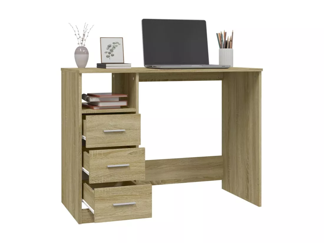 Bureau avec tiroirs Chêne sonoma 102x50x76 cm Bois d'ingénierie