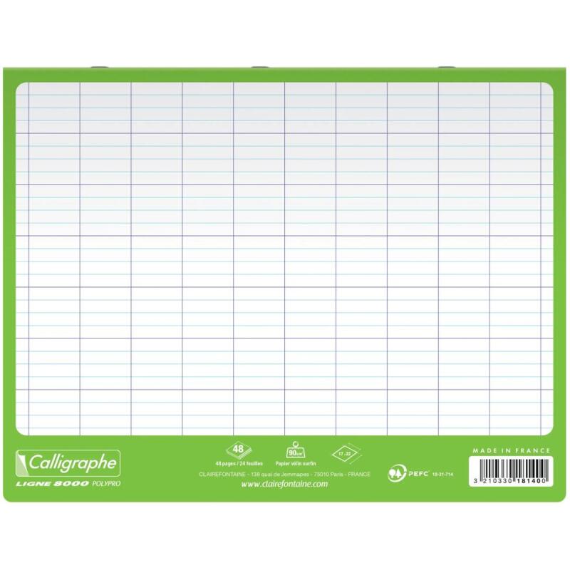 Cahier Magique 8000 POLYPRO couverture ardoise double-face effaçable piqué 17x22cm 48 pages grands carreaux (Seyès tricolore) - Vert