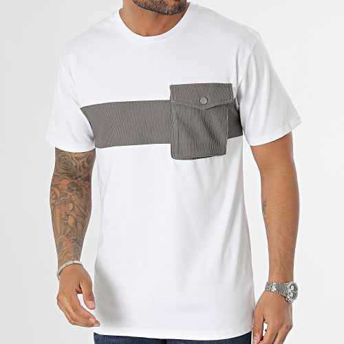 Tee Shirt Poche Blanc Gris