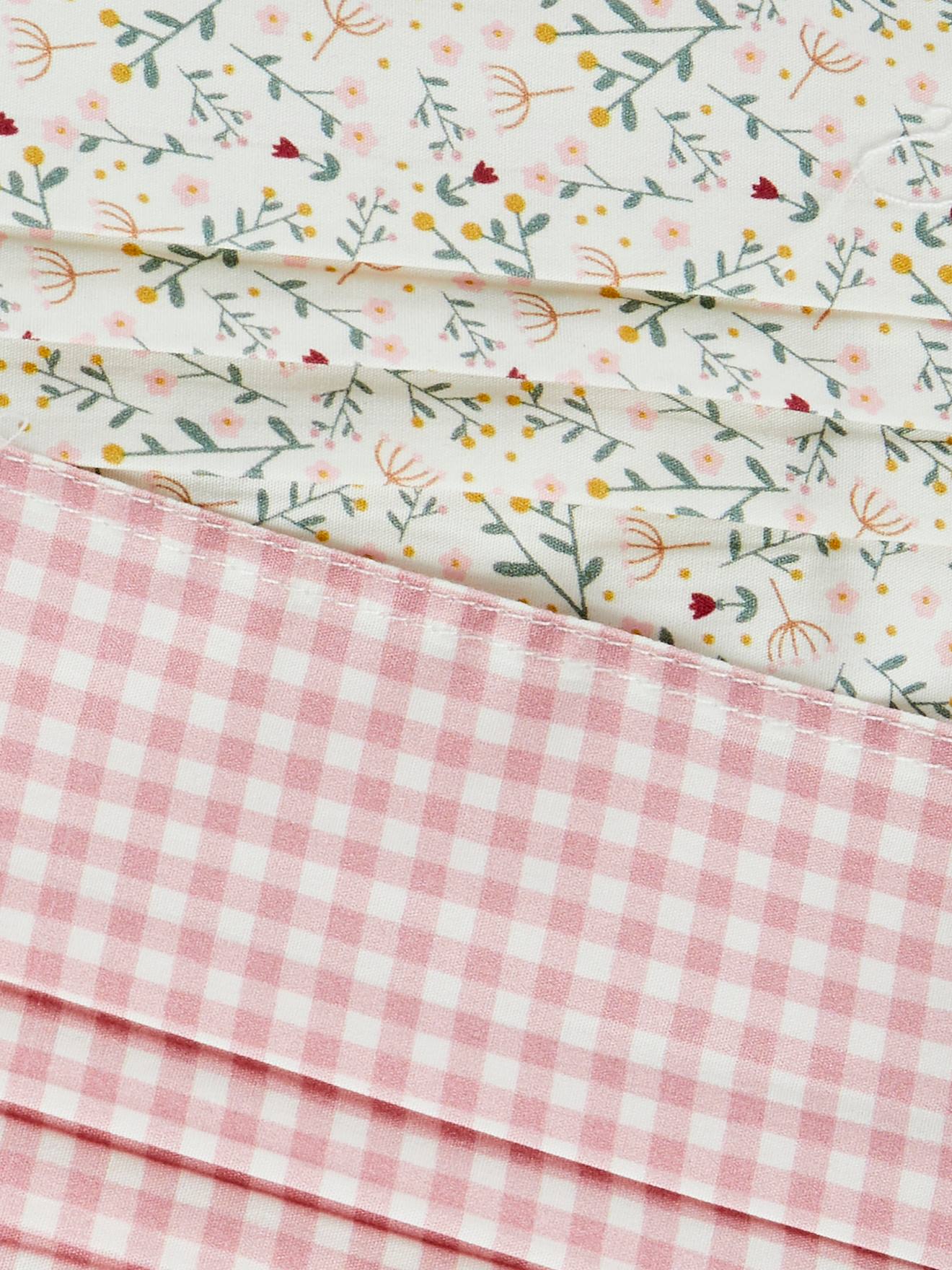Conjunto de 2 máscaras faciais estampadas e laváveis para meninas, tamanho médio, xadrez rosa.
