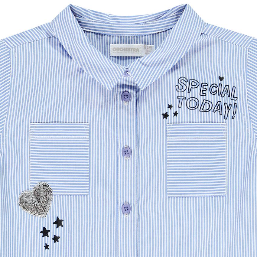 Chemise manches longues à rayures et patches pour fille - Beige