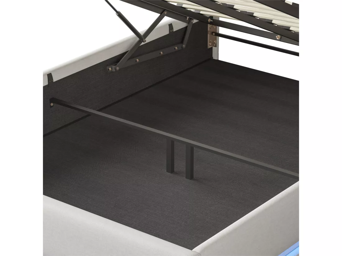 Lit 140x200cm - Espace de Rangement - Sommier à Lattes - Eéclairage LED et tête de lit relevable - Lin - Beige