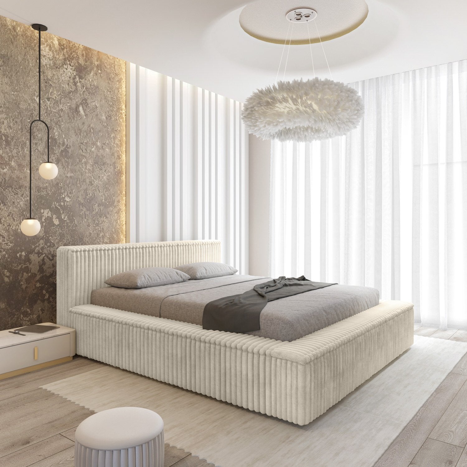 Trae Mobler Melody 140 x 200 cm Gestoffeerd Bed Creme