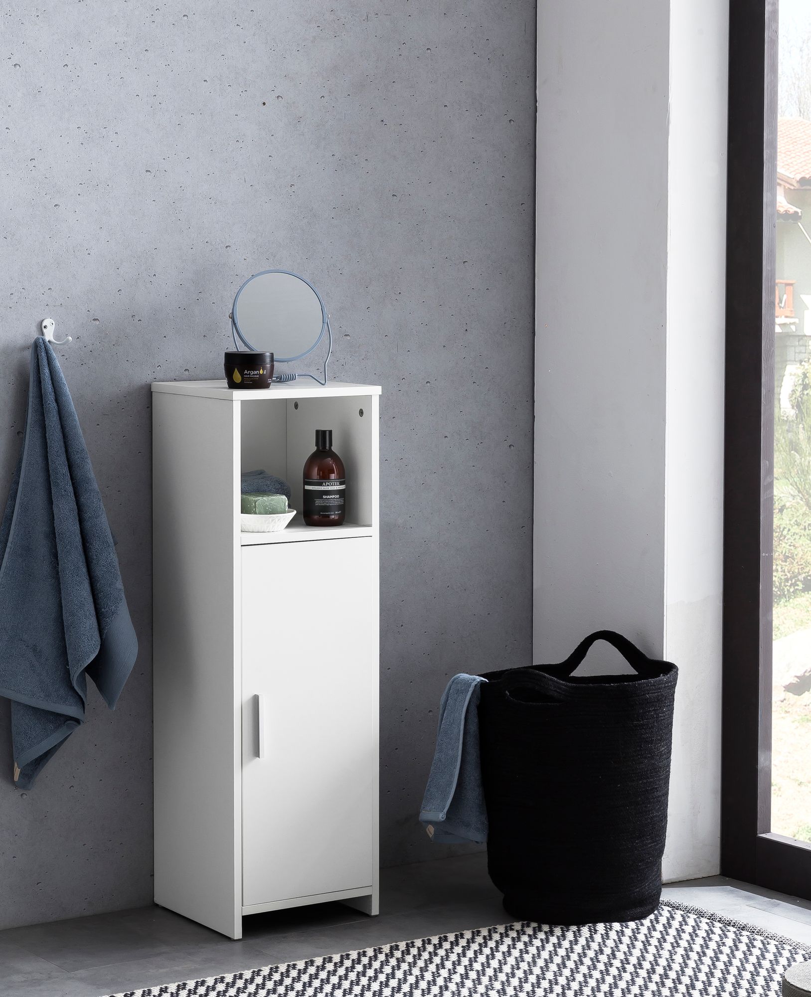 FinBuy Badschrank Spanplatte Beistellschrank Badregal Weiß Schmal Freistehend
