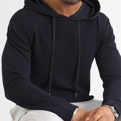Sweat Capuche Texturé Waffle 0614 Bleu Marine