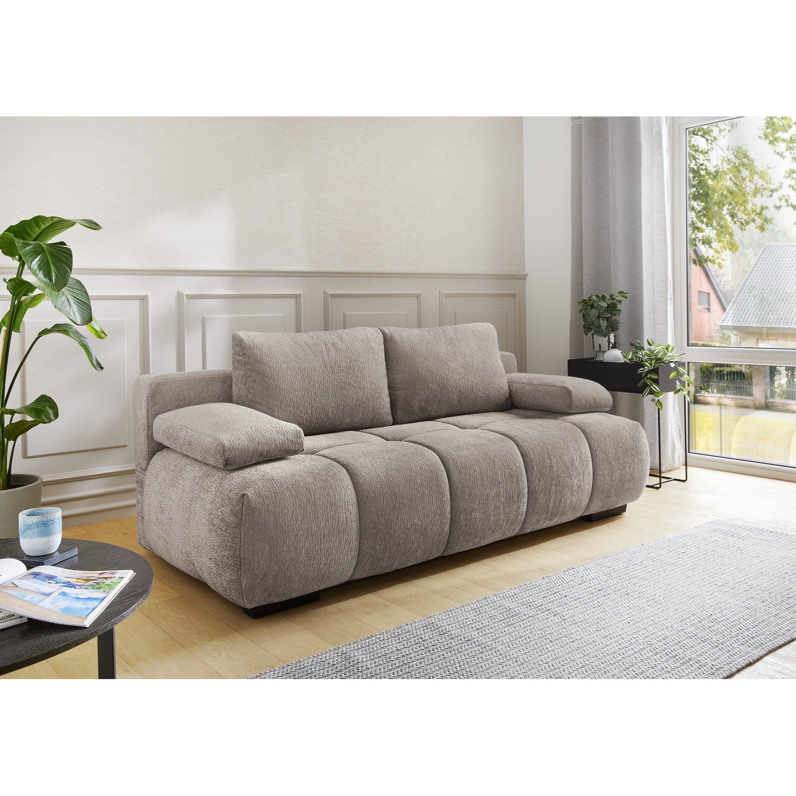 Bettsofa Ronja Stoff Chenille greige, Bettkasten
