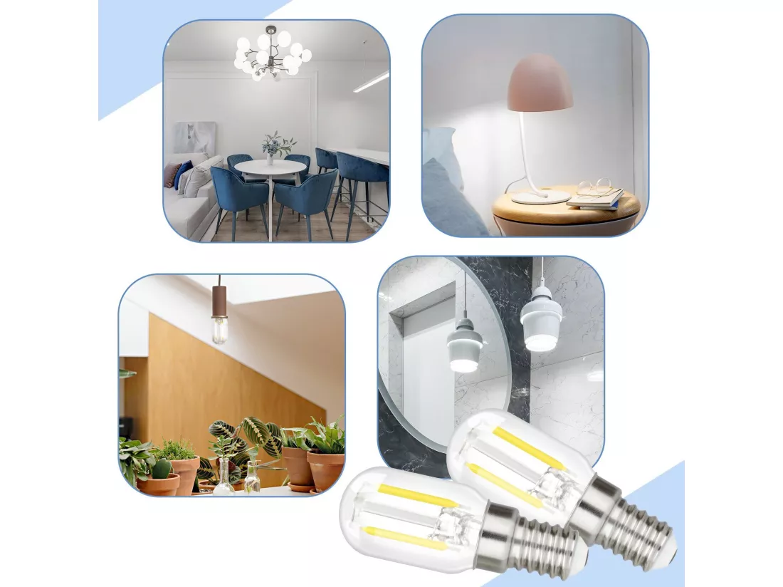 NETTLIFE Ampoules LED Ampoules LED E14 ampoules vintage T22 2W E14, 2 pièces, blanc froid, 6000K