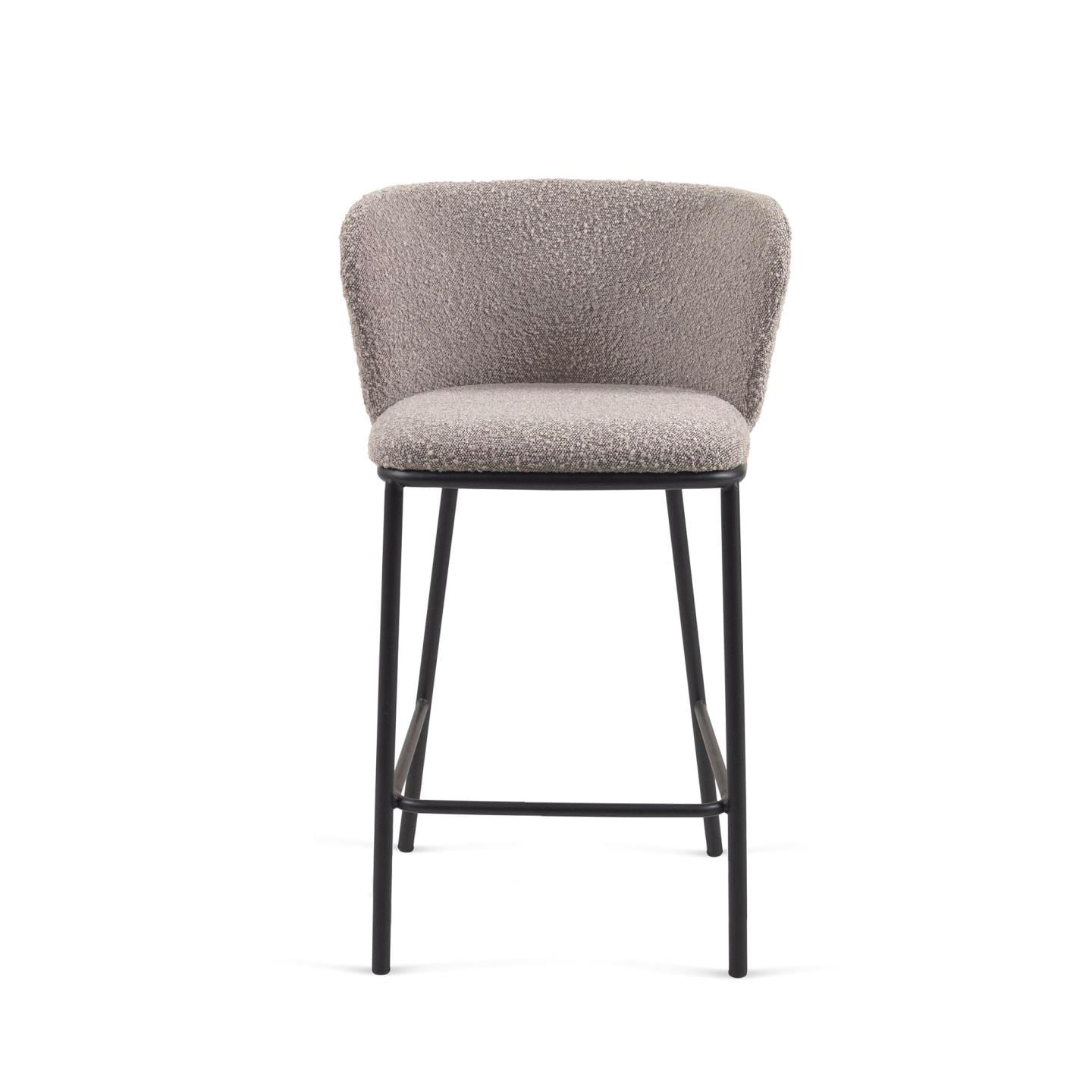 Kave Home Barhocker CISELIA Bouclé hellgrau/Metall schwarz