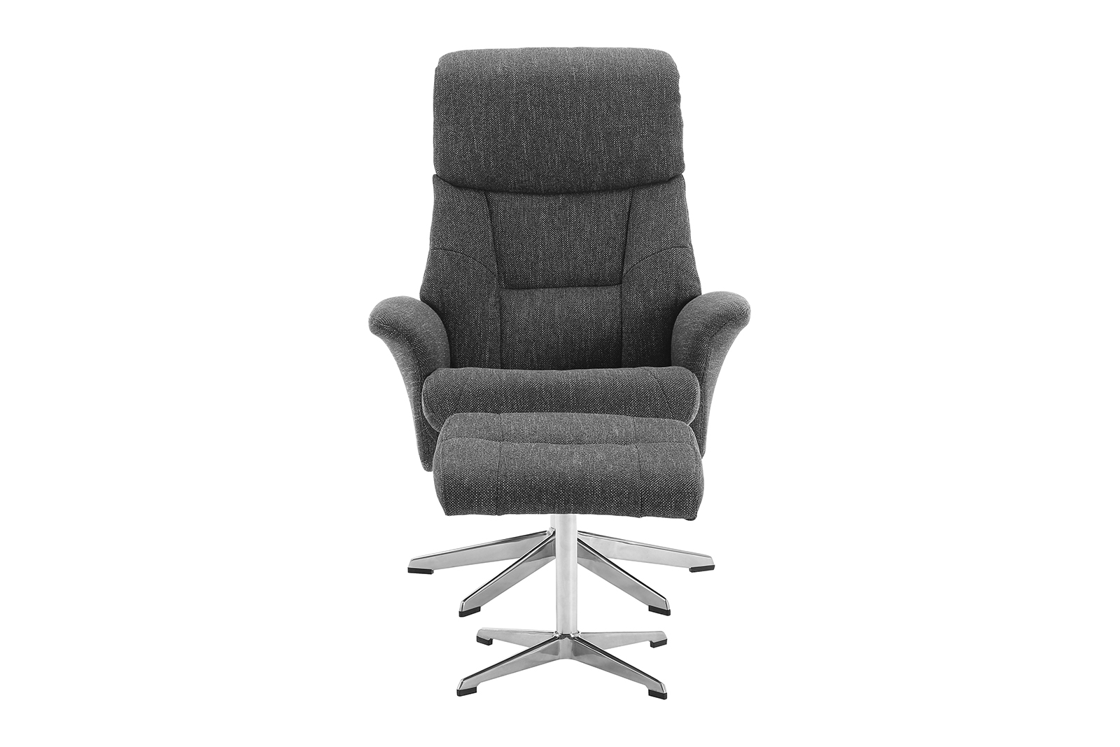 Friend lenestol med krakk I tekstil Arne 18 sort med understell i aluminium.