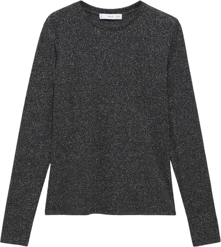 MANGO Long-sleeved lurex t-shirt Black