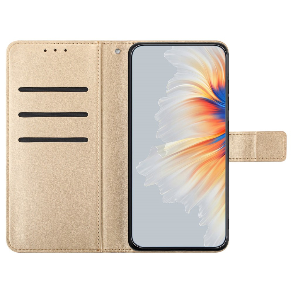 iPhone 16 Pro Leder Tasche Wallet - Mandala Flowers Imprint - Gold