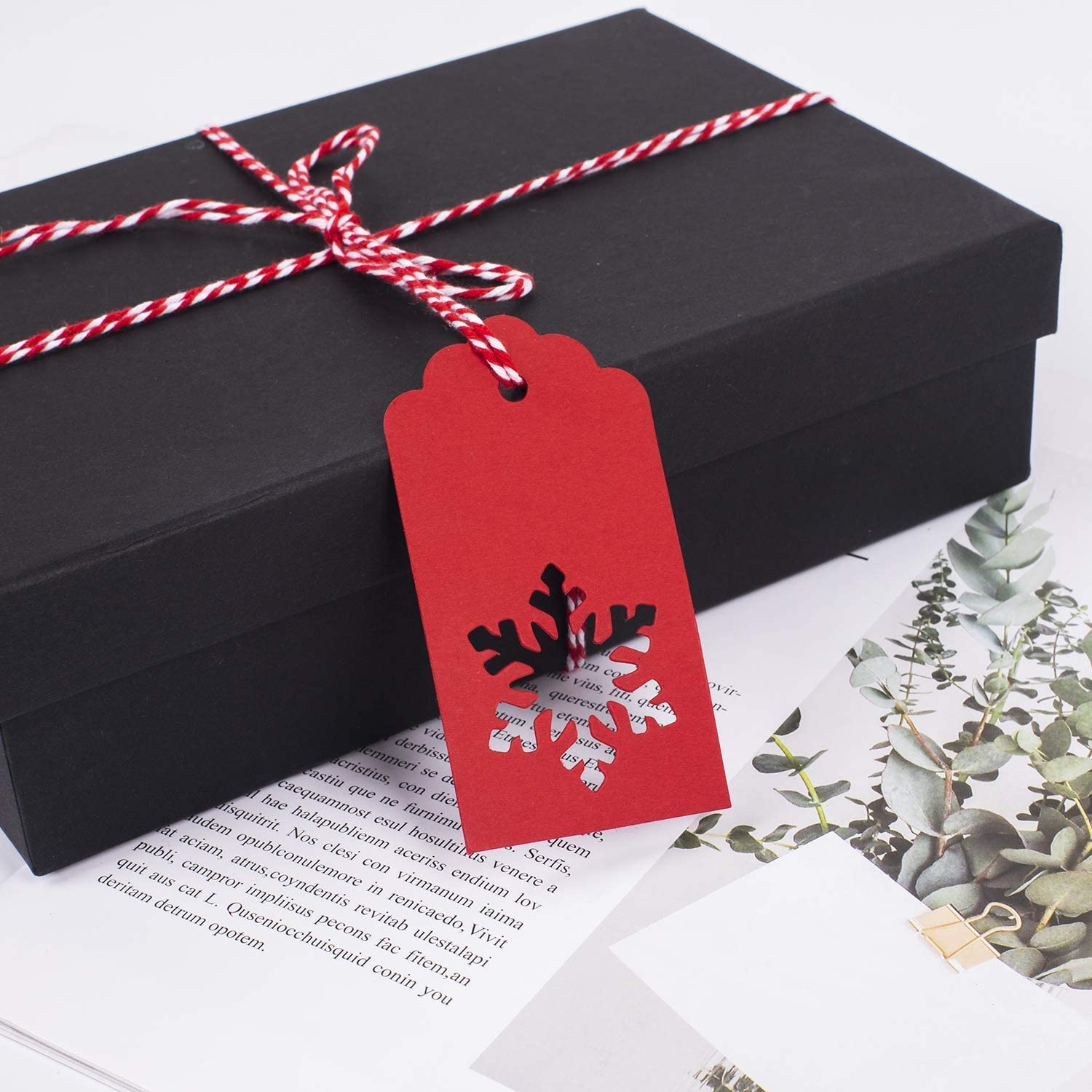 (50er Set) Weihnachts Geschenk Anhänger Christmas Gift Etiketten   Jute Schnur - Schneeflocke (Braun)