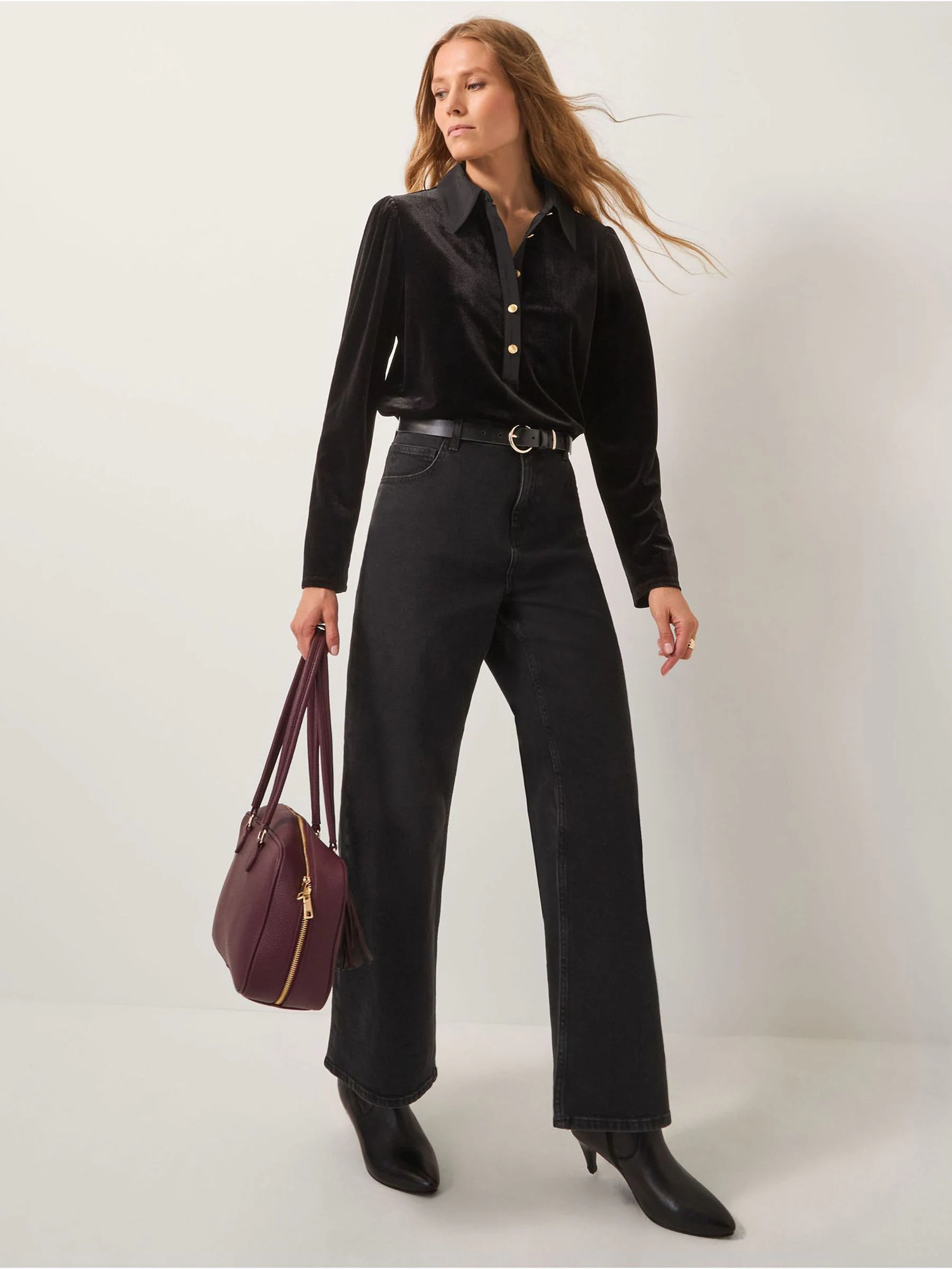 Monsoon Clay Collar Stretch Velvet Blouse