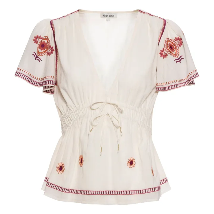 Alma Deia Top Brodée en Coton Bio | Blanc cassé