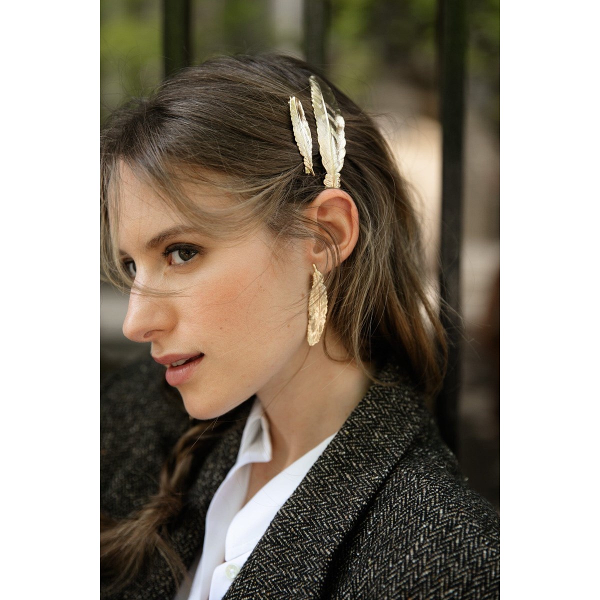 mono boucle d'oreille puce plume plaqué argent - PHÉBÉ