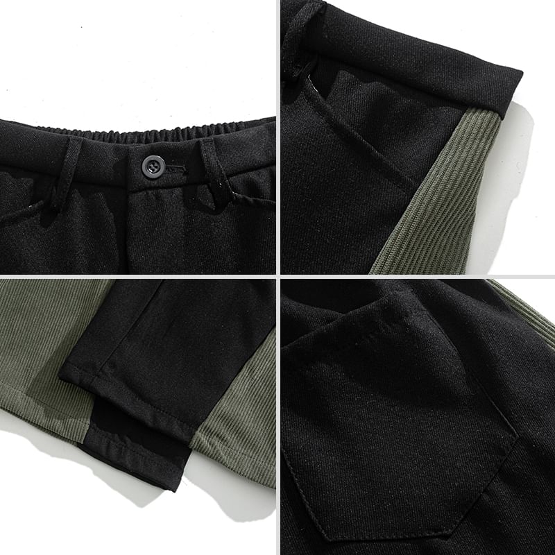 purplelouve - Mid Rise Two Tone Panel Straight Leg Broek