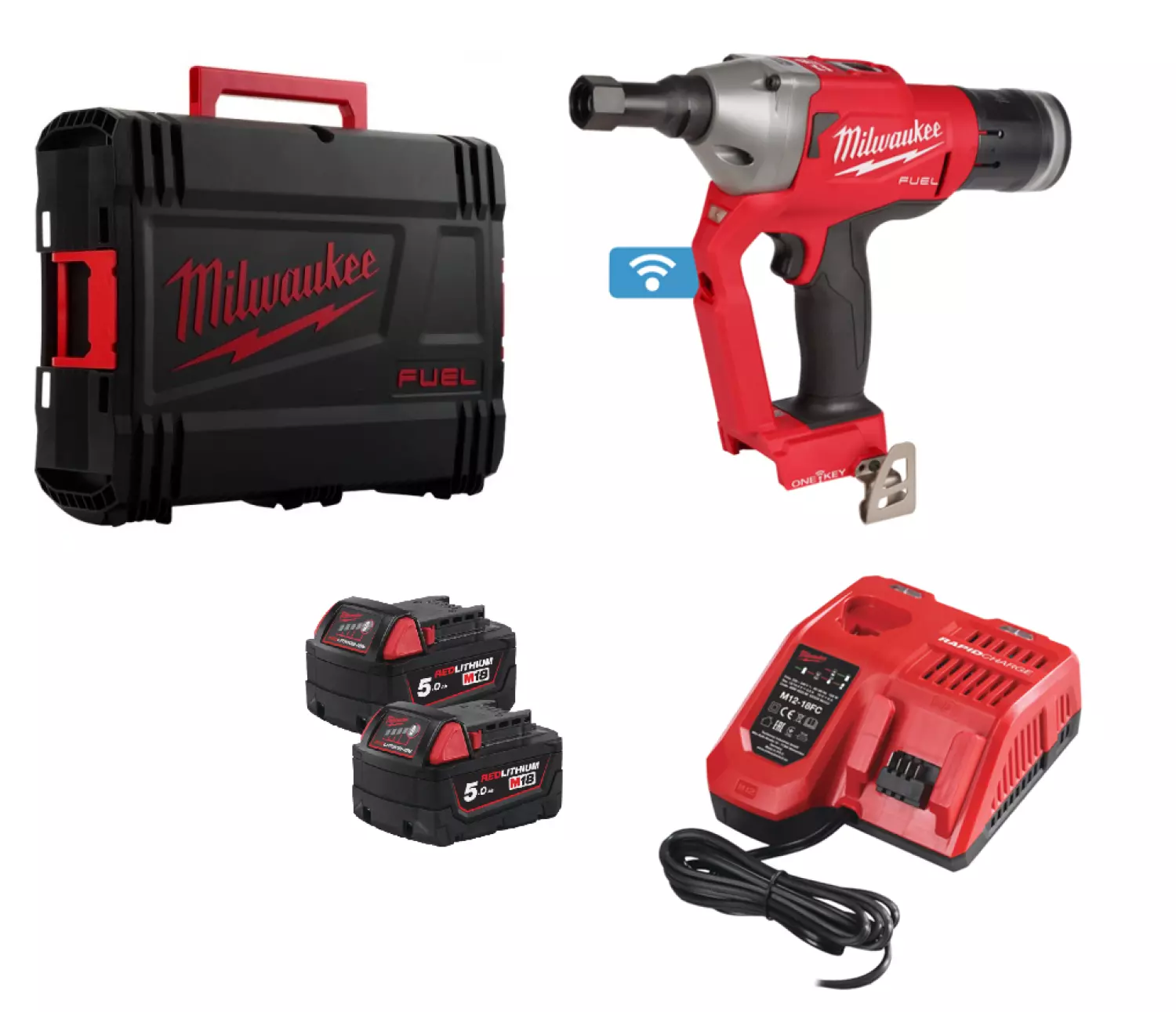 Milwaukee M18 ONEFLT-502X FUEL™ ONE-KEY™ 18V Accu slotbout tang (2x 5.0 Ah accu) in HD Box