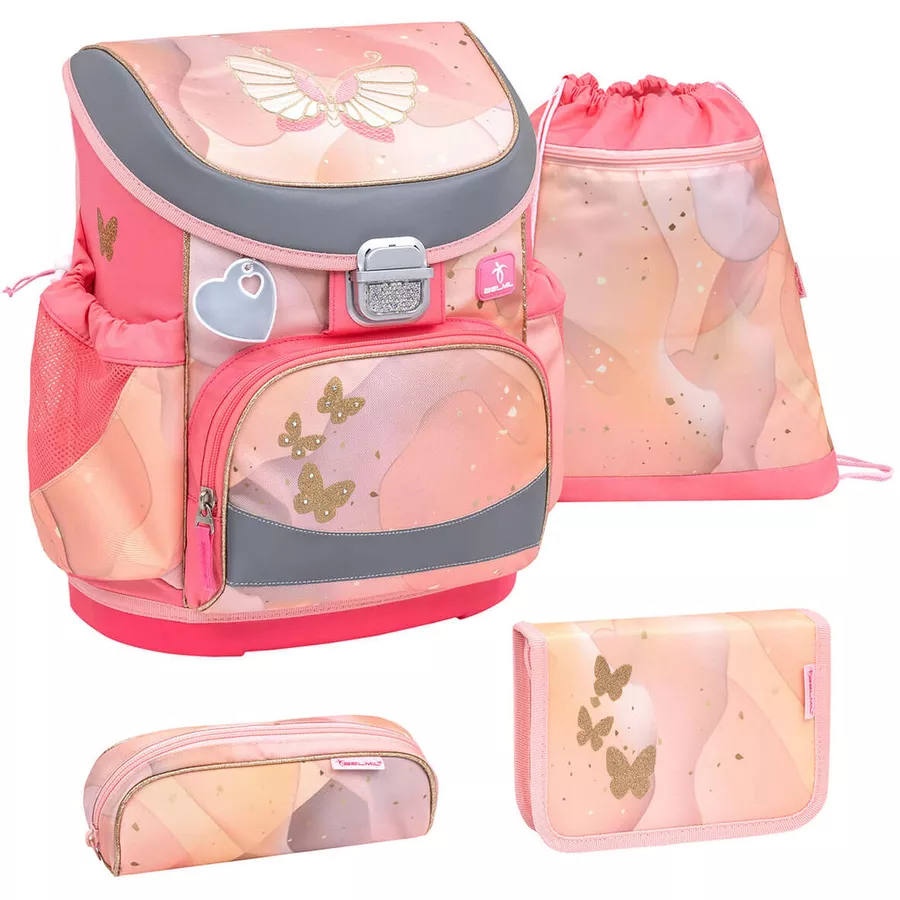 Belmil Schulranzen Mini Fit Schulranzen Set 4-teilig mit Brustgurt Marble