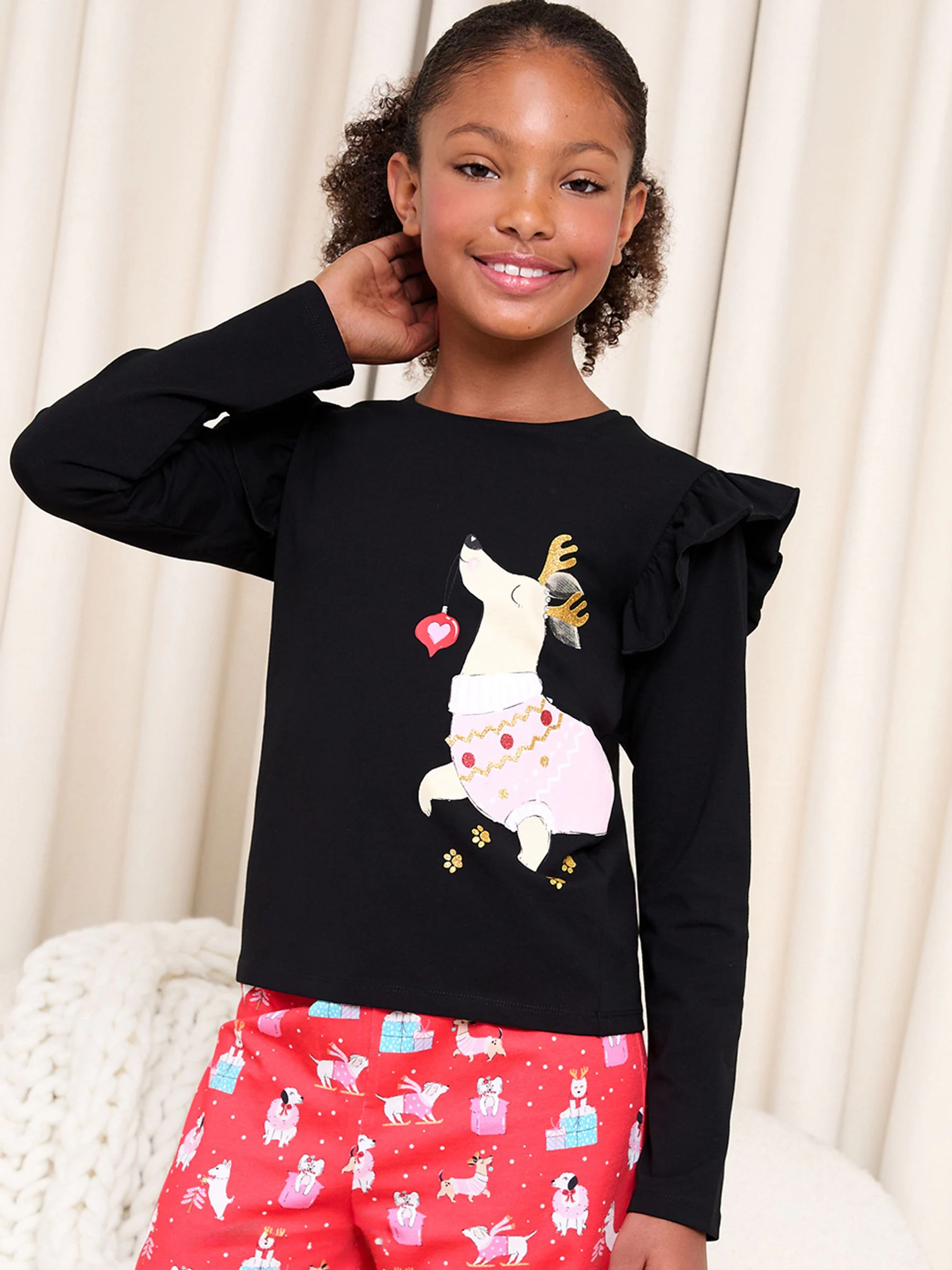 Zwart/rood Teckel - Lipsy Kerstmis Pyjama's Set (5-16jr)