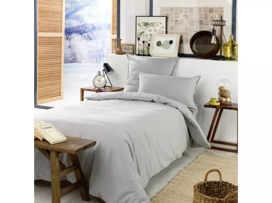 HEDDA - Housse de Couette 140x200cm Flanelle de Coton Coloris Brume