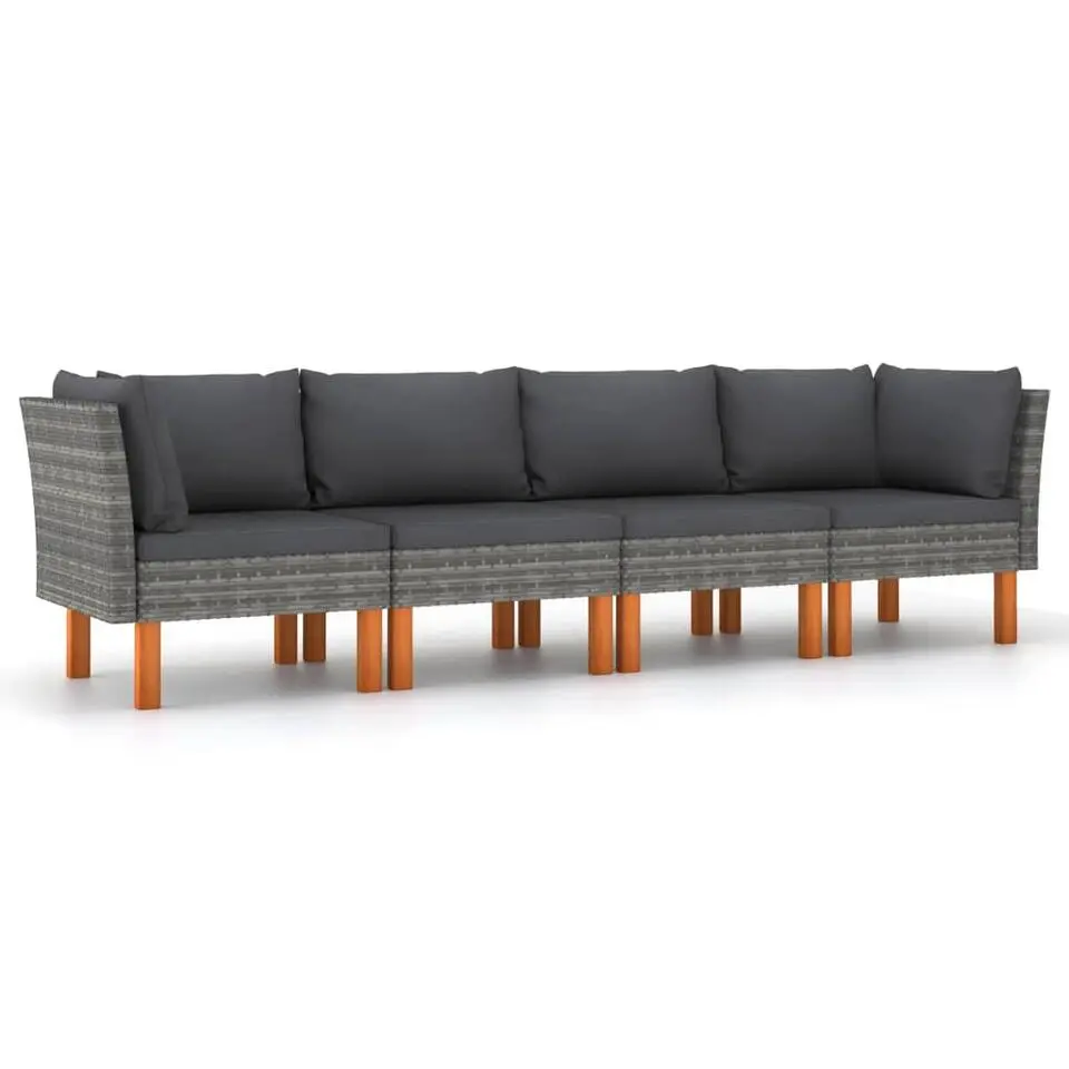 vidaXL - Tuinbank 4-sits - Grijs - Poly rattan -Met kussens