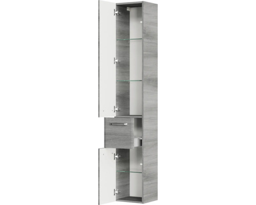 Pelipal Quickset 328 badkamermeubelset (B x H x D 175 x 200 x 39 cm), grafiet getextureerde fronten, met mineraal gegoten wastafel, hoge kast, onderkast en bovenkast (328.120005)