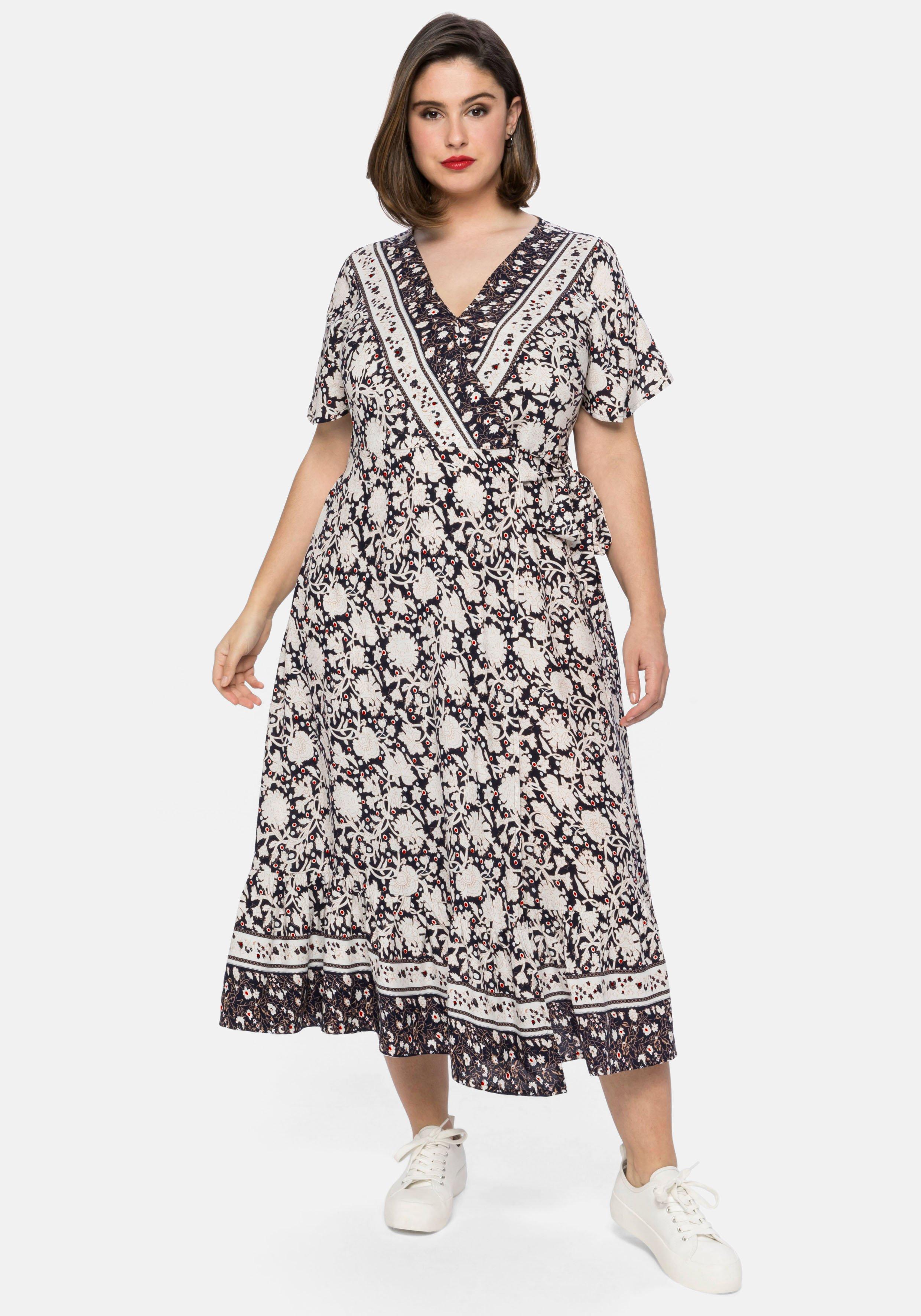 Maxikleid in Wickeloptik, mit Volant am Saum