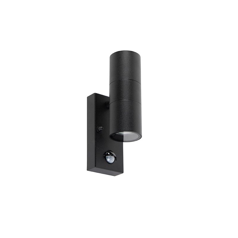 Buitenwandlamp zwart 2-lichts met bewegingssensor IP44 - Duo